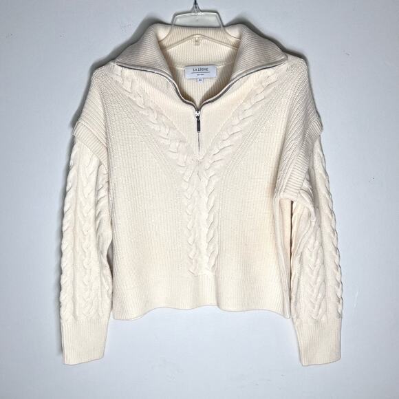 La Ligne  Bastien Cable Knit 1/2 Zip Wool Pullover Sweater Cream Ivory Sz XS - Picture 2 of 6